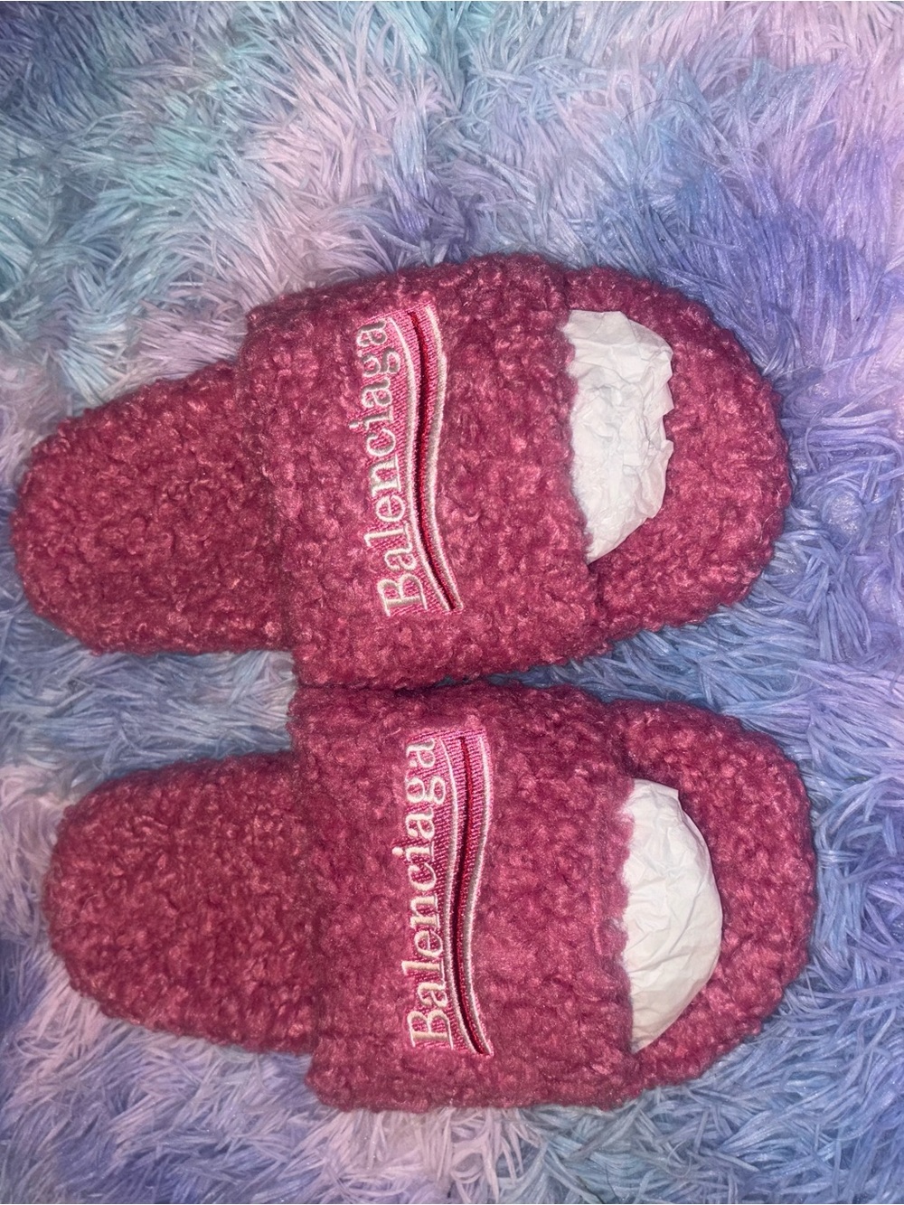 Pink Fuzzy Logo Slides | Cozy Teddy Slippers